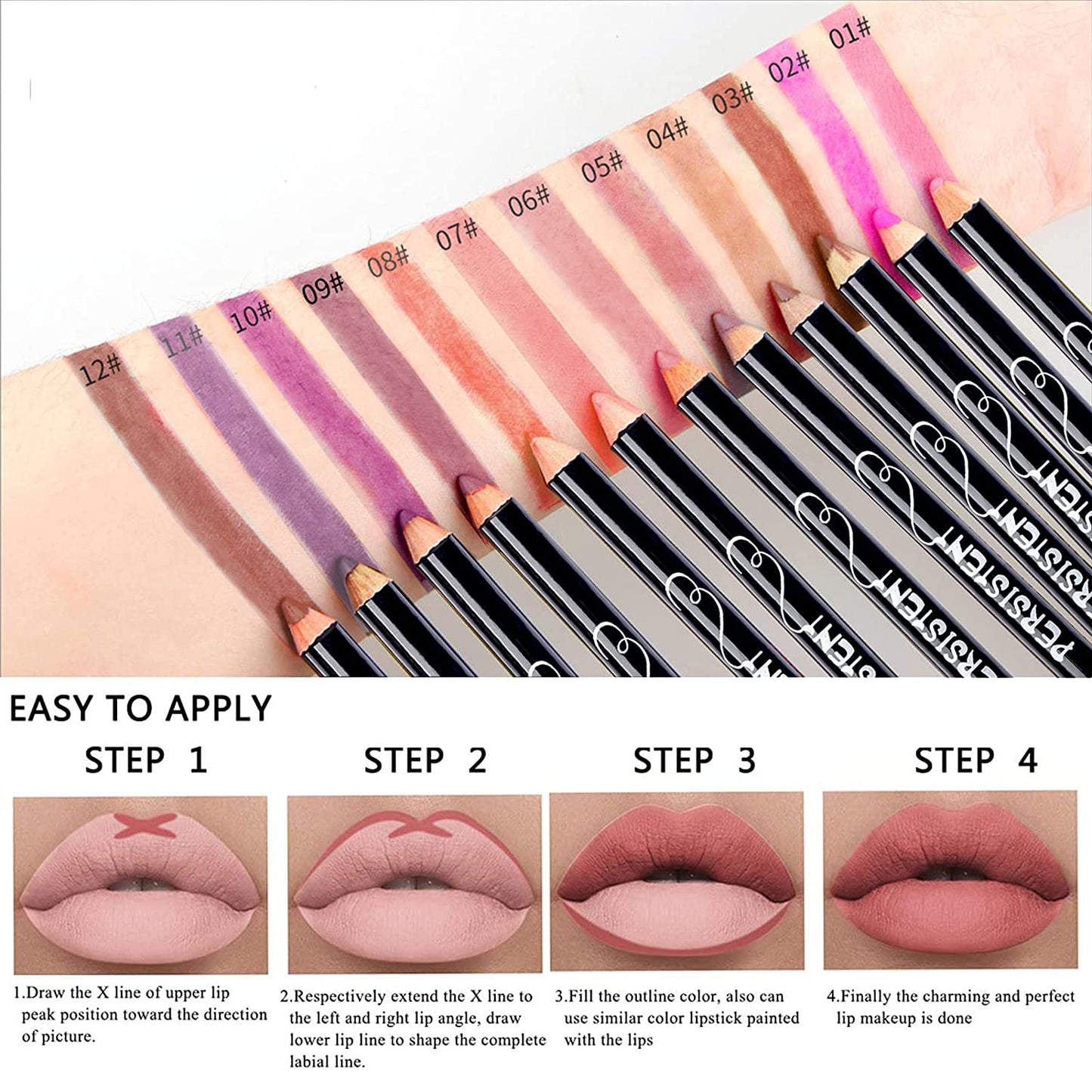 12pcs Long Lasting Lip Liner Pencil
